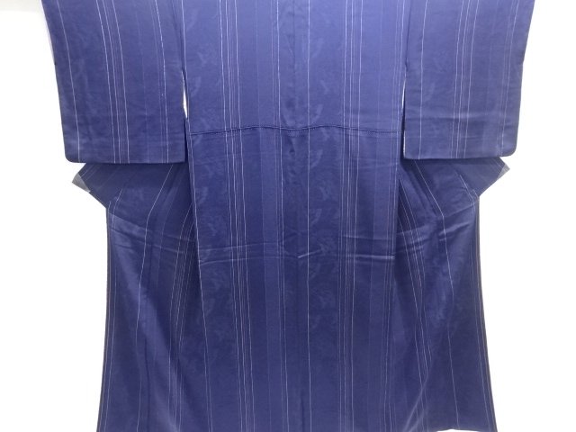 JAPANESE KIMONO / ANTIQUE MON KINSHA STRIPED LACQUERED KIMONO / WOVEN 